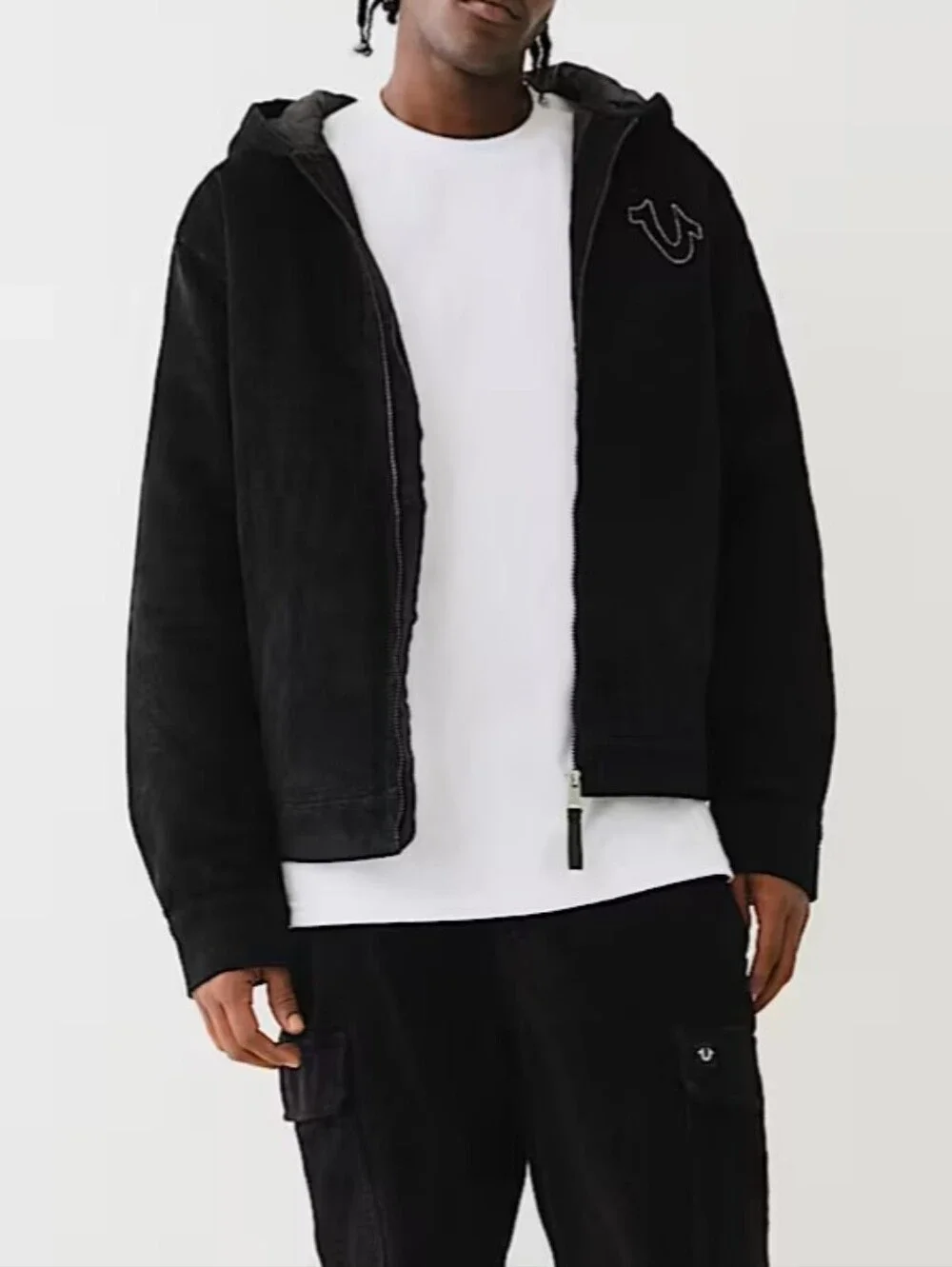 True Religion Black Horseshoe Med Ribbed Corduroy Hooded Zip Jacket XL NWT